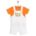 HelloBaby Erkek Bebek Salopet-Tişört Slogan Baskılı Düğmeli Bisiklet Yaka Kısa Kol Reçme - Turuncu