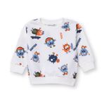 HelloBaby Erkek Bebek Sweatshirt Canavar Baskılı Bisiklet Yaka Uzun Kol - Ekru