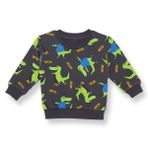 HelloBaby Erkek Bebek Sweatshirt Dinozor Baskılı Bisiklet Yaka Uzun Kol - Gri