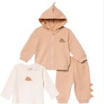 Hellobaby Erkek Bebek Sweatshirt-Hırka-Alt Dinozor Baskılı Fermuarlı Bisiklet Yaka Long Sleeve Patiksiz - 9 - 12 Ay - Bej