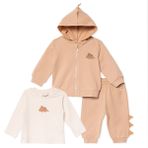 HelloBaby Erkek Bebek Sweatshirt-Hırka-Alt Dinozor Baskılı Fermuarlı Bisiklet Yaka Long Sleeve Patiksiz - Bej