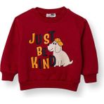 Hellobaby Erkek Bebek Sweatshirt Şardonlu Iki Iplik Bisiklet Yaka Uzun Kol - Kırmızı - 3 - 6 Ay