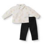 HelloBaby Erkek Bebek Taşıtlar Baskılı Düğmeli Gömlek Yaka Reçme - Ekru