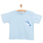 HelloBaby Erkek Bebek Tişört Baby Shark Bisiklet Yaka Kısa Kol Açık Mavi -