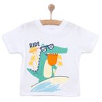 HelloBaby Erkek Bebek Tişört Crocodile Bisiklet Yaka Kısa Kol Beyaz -