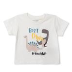 HelloBaby Erkek Bebek Tişört Dinozor Baskılı Bisiklet Yaka Kısa Kol - Ekru