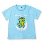 HelloBaby Erkek Bebek Tişört Dinozor Baskılı Bisiklet Yaka Kısa Kol - Mavi