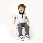 HelloBaby Erkek Bebek Tişört Modelli Yaka Kısa Kol - Ekru