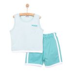 HelloBaby Erkek Bebek Tişört-Şort 2li Takım Aqua Dream Bisiklet Yaka Reçme Paça Atlet Kol Mavi -