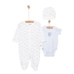 HelloBaby Erkek Bebek Tulum-Body-Şapka Çıtçıtlı Bisiklet Yaka Uzun Kol Patikli - Ekru