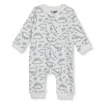 HelloBaby Erkek Bebek Tulum Dinozor Baskılı Fermuarlı Bisiklet Yaka Uzun Kol Patiksiz - Ekru