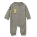 HelloBaby Erkek Bebek Tulum Hayvan Baskılı Fermuarlı Bisiklet Yaka Uzun Kol Patiksiz - Haki