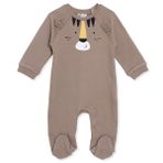 HelloBaby Erkek Bebek Tulum Kaplan Baskılı Fermuarlı Bisiklet Yaka Uzun Kol Patikli - Kahverengi