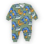 HelloBaby Erkek Bebek Uyku Tulumu Dinozor Baskılı Fermuarlı Bisiklet Yaka Uzun Kol Ribanalı - Yeşil