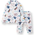 Hellobaby Erkek Bebek Uzun Kol Pijama Takımı Interlok Düğmeli Bebe Yaka Reçme Paça - Ekru - 6 - 9 Ay