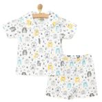 HelloBaby HelloBaby Erkek Bebek Kısa Kol Pijama Takımı Hayvan Baskılı Düğmeli Gömlek Yaka Kısa Paça Kısa Kol