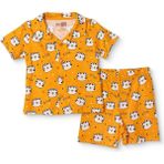 Hellobaby Hellobaby Erkek Bebek Kısa Kol Pijama Takımı Hayvan Baskılı Düğmeli Peter Pan Collar Kısa Paça Kısa Kol - Turuncu - 9 - 12 Ay