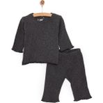 HelloBaby HelloBaby Kaşkorse Uzun Kol Pijama Takımı Kız Bebek - 9 Ay - Koyu Gri