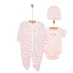 HelloBaby HelloBaby Kız Bebek Tulum-Body-Şapka Çiçek Baskılı Çıtçıtlı Bisiklet Yaka Uzun Paça Uzun Kol