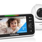 HelloBaby Kameralı ve Gece Görüşlü Bebek Monitörü, 30 Saat Pilli 5''Ekran, Pan-Tilt-Zoom Video Bebek Monitörü WiFi Yok, 2 Yönlü Konuşma, Sıcaklık, 8 Ninniler ve 1000ft Menzil
