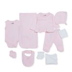 HelloBaby Kız Bebek 10lu Hastane Çıkışı Seti Çiçek Baskılı Çıtçıtlı V Yaka Uzun Kol Patikli - Pembe