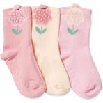 Hellobaby Kız Bebek 3lü Kaydırmaz Çorap Çiçek Baskılı - 6-12 Ay - Pembe