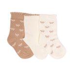 HelloBaby Kız Bebek 3lü Soket Çorap Çiçek Baskılı - Bej
