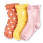 HelloBaby Kız Bebek 3lü Soket Çorap Kalp Baskılı - Sarı