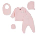 HelloBaby Kız Bebek 5li Hastane Çıkışı Seti Hayvan Baskılı Çıtçıtlı Zarf Yaka Uzun Kol Patikli - Pembe