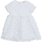 Hellobaby Kız Bebek Abiye Elbise Çiçek Baskılı Fermuarlı Modelli Yaka Kısa Kol - 9 - 12 Ay - Ekru