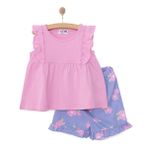 HelloBaby Kız Bebek Basic Bluz-Şort 2li Takım Bisiklet Yaka Reçme Paça Atlet Kol Mor - Lila