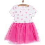HelloBaby Kız Bebek Basic Elbise Bisiklet Yaka Kısa Kol Pembe 9 Ay -
