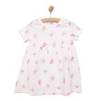 HelloBaby Kız Bebek Basic Elbise Çiçek Desenli Bisiklet Yaka Kısa Kol Ekru -