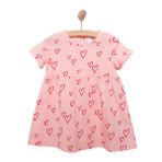 HelloBaby Kız Bebek Basic Elbise Kalp Desenli Bisiklet Yaka Kısa Kol Açık Pembe -