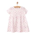 HelloBaby Kız Bebek Basic Elbise Leopar Desenli Bisiklet Yaka Kısa Kol Ekru -