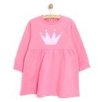 HelloBaby Kız Bebek Basic Elbise Önü Fırfırlı Bisiklet Yaka Uzun Kol Pembe -