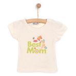 HelloBaby Kız Bebek Basic Tişört Best Mom Desenli Bisiklet Yaka Kısa Kol Ekru -