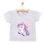 HelloBaby Kız Bebek Basic Tişört Bisiklet Yaka Kısa Kol Gri Melanj -