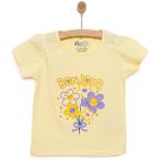 HelloBaby Kız Bebek Basic Tişört Çiçek Desenli Bisiklet Yaka Kısa Kol Açık Sarı -