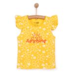 HelloBaby Kız Bebek Basic Tişört Çiçek-Güneş Desenli Bisiklet Yaka Atlet Kol Sarı -
