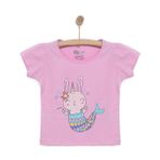 HelloBaby Kız Bebek Basic Tişört Deniz Kızı-Unicorn Desenli Bisiklet Yaka Kısa Kol Pembe -
