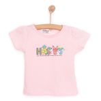 HelloBaby Kız Bebek Basic Tişört Happy Desenli Bisiklet Yaka Kısa Kol Pembe -