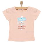 HelloBaby Kız Bebek Basic Tişört Horse Ride Yazılı Desenli Bisiklet Yaka Kısa Kol Pembe -