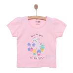 HelloBaby Kız Bebek Basic Tişört Kaktüs-Kedi Desenli Bisiklet Yaka Kısa Kol Pembe -