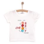 HelloBaby Kız Bebek Basic Tişört Kiraz Desenli Bisiklet Yaka Kısa Kol Ekru -