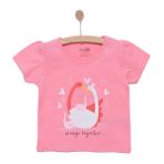 HelloBaby Kız Bebek Basic Tişört Kuğu Desenli Bisiklet Yaka Kısa Kol Koyu Pembe -