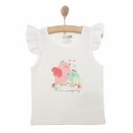 HelloBaby Kız Bebek Basic Tişört Kuş Desenli Bisiklet Yaka Atlet Kol Ekru -
