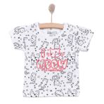 HelloBaby Kız Bebek Basic Tişört Meow Kedi Desenli Bisiklet Yaka Kısa Kol Beyaz -