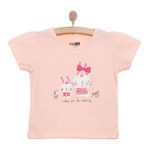 HelloBaby Kız Bebek Basic Tişört Tavşan Desenli Bisiklet Yaka Kısa Kol Somon -