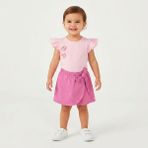 HelloBaby Kız Bebek Bluz-Etek Çiçek Baskılı Bisiklet Yaka Short Sleeve Reçme - Pembe